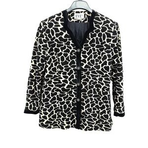 EVEs Womens 16 Pre-Owned Black Cream Giraffe Print Velvet Trim Blazer Jacket